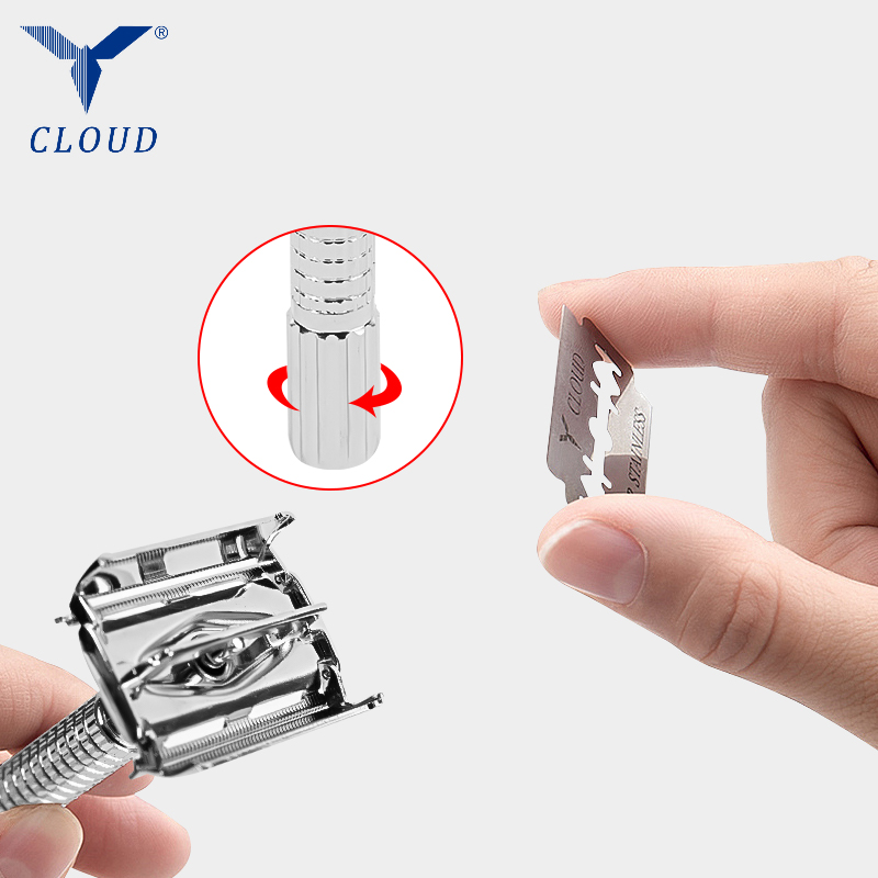 74 Rozsdamentes acél, kétélű, nyitott, T alakú kézi borotva