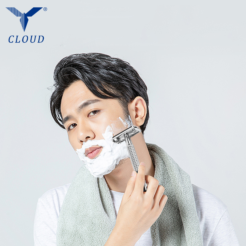 74 Rozsdamentes acél, kétélű, nyitott, T alakú kézi borotva